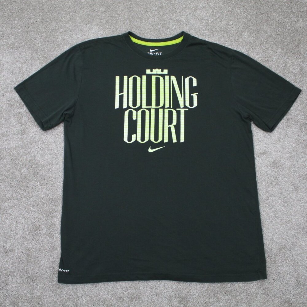 Nike LeBron James Shirt‎ Mens XL Green Holding Court Dri-Fit Cotton/Poly S/S